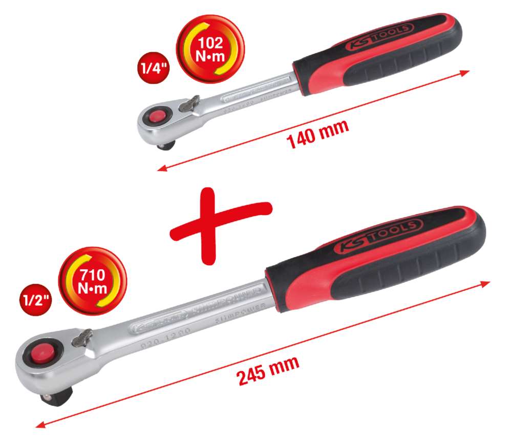 Produktbild KS Tools SlimPOWER Umschaltknarren-Satz 2 Teile 1/4 Zoll + 1/2 Zoll bild 7