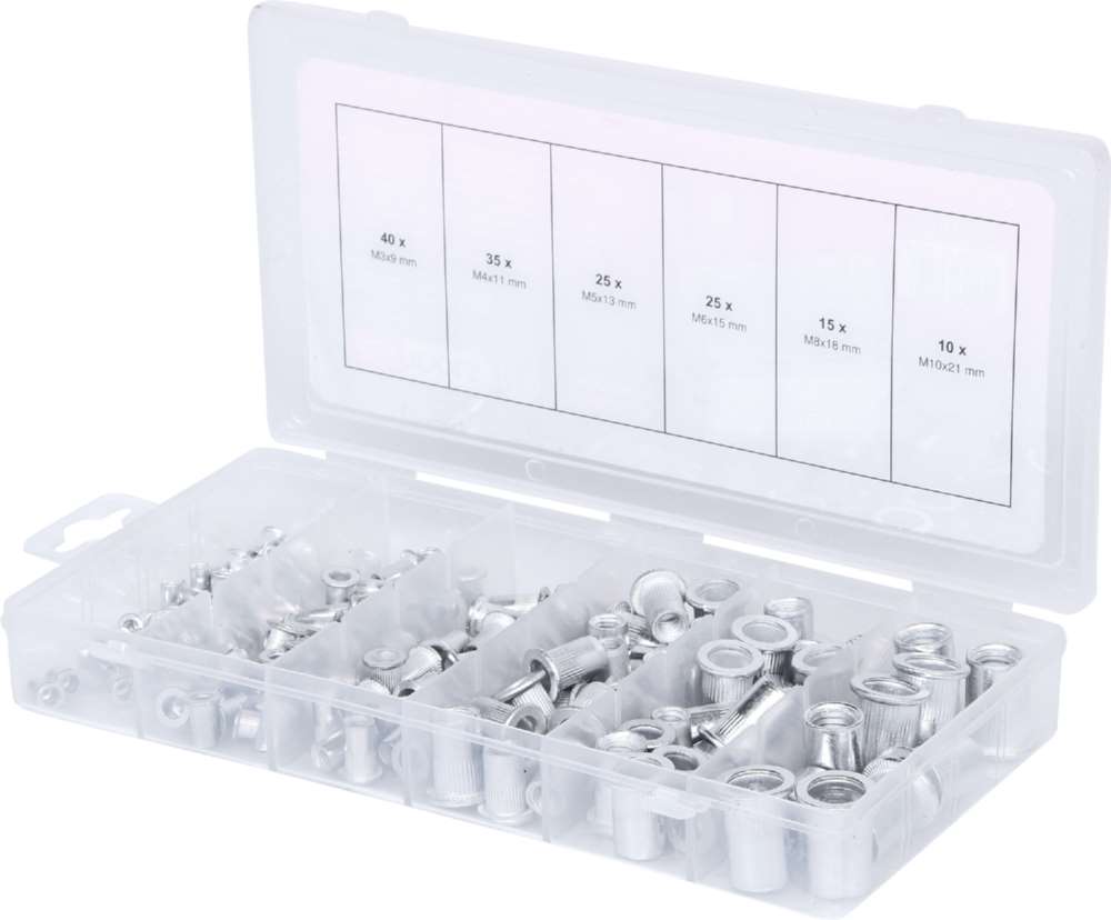 Produktbild KS Tools Sortiment Gewindenieten Aluminium M3 x 9 mm - M10 x 21 mm 150 Teile