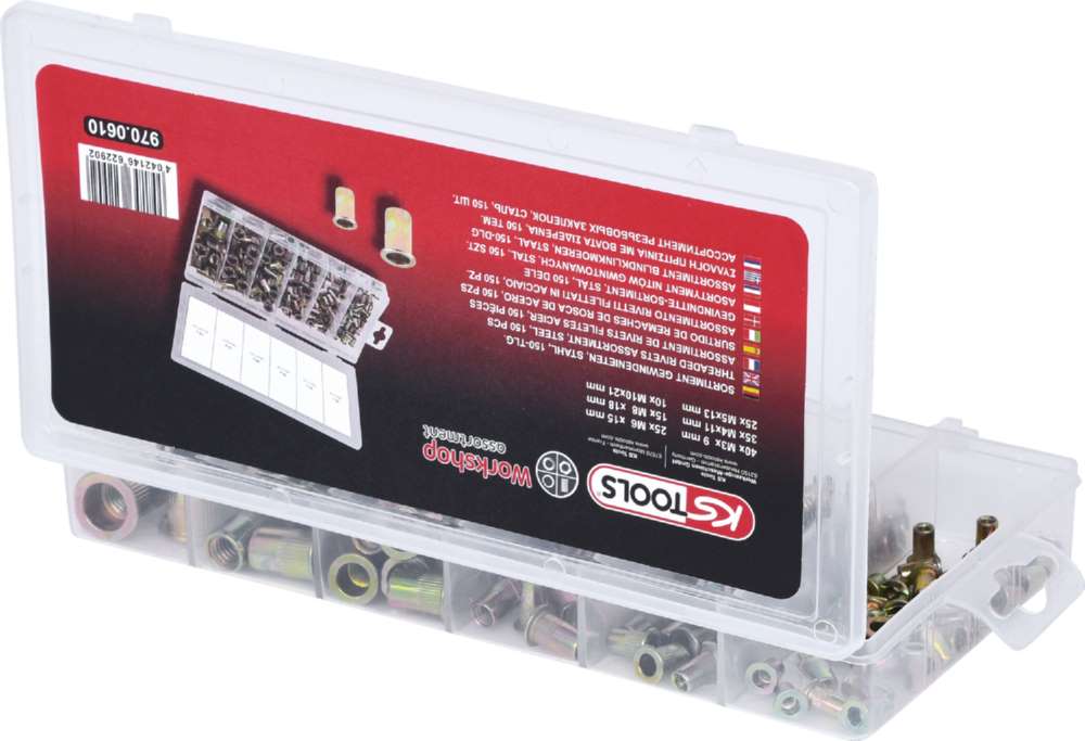 Produktbild KS Tools Sortiment Gewindenieten Stahl M3 x 9 mm - M10 x 21 mm 150 Teile bild 4