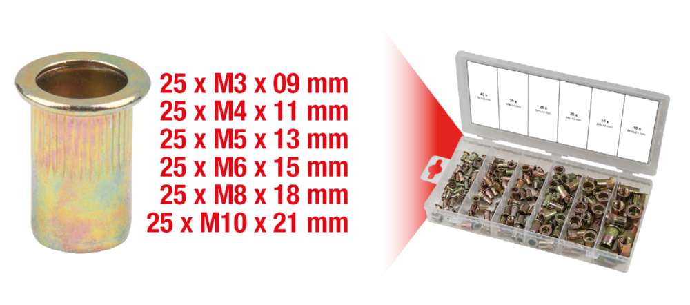 Produktbild KS Tools Sortiment Gewindenieten Stahl M3 x 9 mm - M10 x 21 mm 150 Teile bild 8