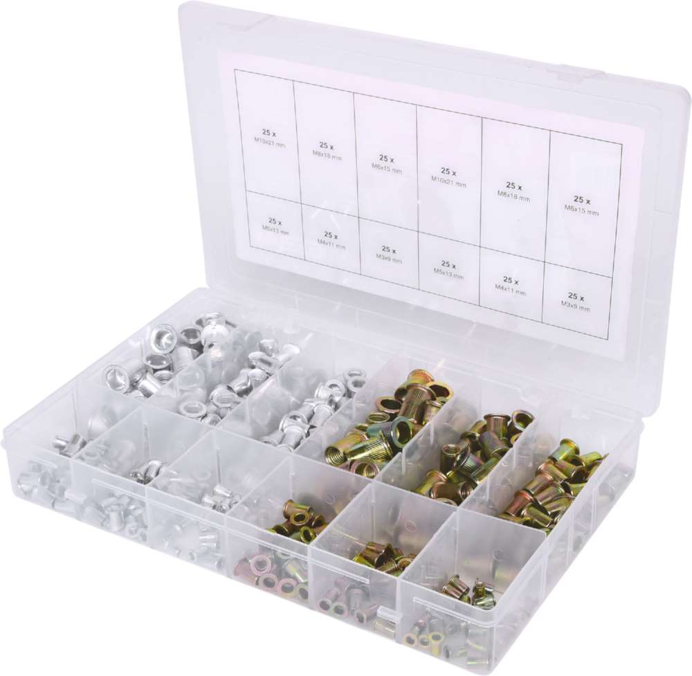 Produktbild KS Tools Sortiment Gewindenieten Stahl und Aluminium M3 x 9mm - M10 x 21 mm 300 Teile