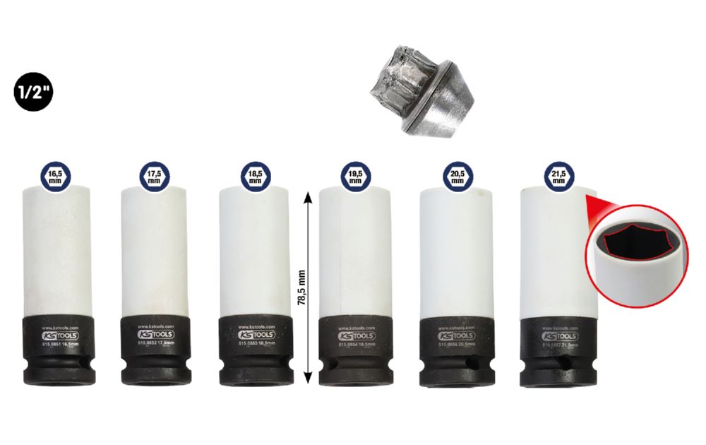 Produktbild KS Tools Spezial Alu Felgen Kraft Stecknuss 6 kant Satz 6 teilig bild 2