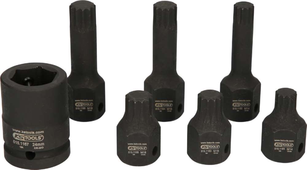 Produktbild KS Tools 1/2 Zoll Spezial Kraft Bit Stecknuss Satz Vielzahn 7 Teile M14 - M18