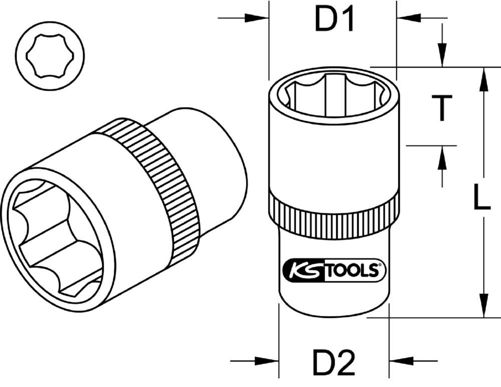 Produktbild KS Tools 3/8 Zoll Stecknuss Länge 31 mm Schlüsselweite 20 mm bild 2