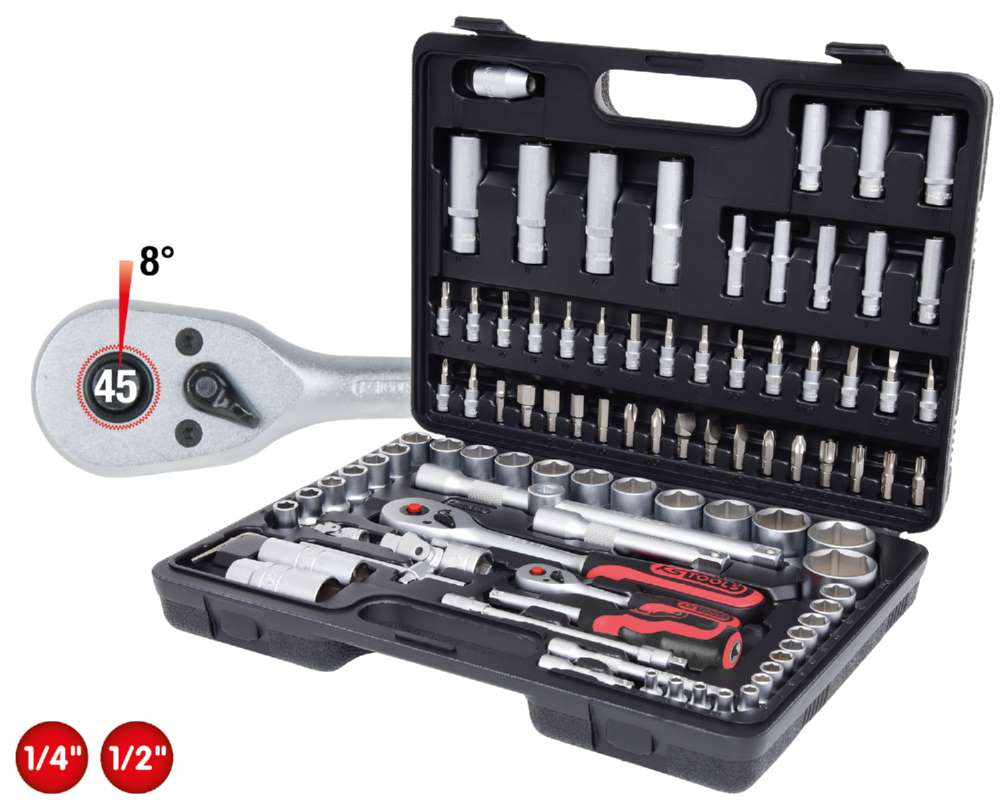 Produktbild KS Tools 1/4 Zoll + 1/2 Zoll Steckschlüssel-Satz 96 Teile bild 1