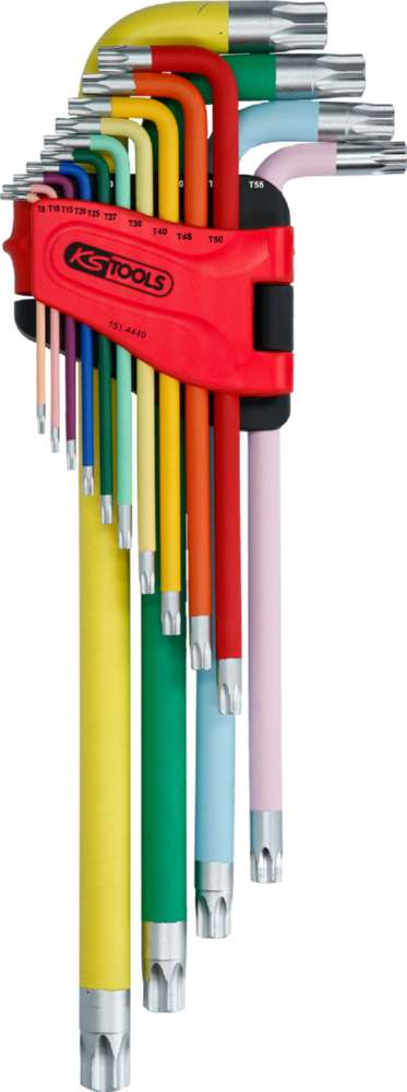 Produktbild KS Tools Winkelstiftschlüsselsatz Torx extra lang mit Farbcode 14 Teile