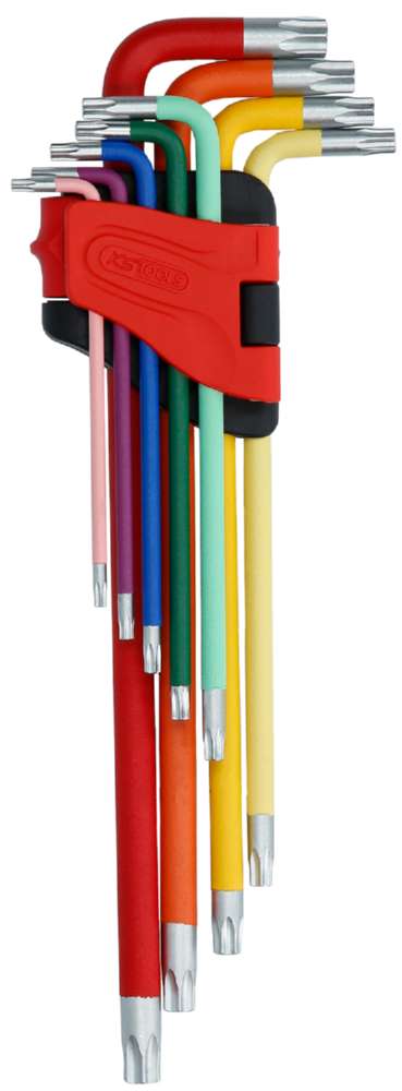 Produktbild KS Tools Winkelstiftschlüsselsatz Torx extra lang mit Farbcode 9 Teile