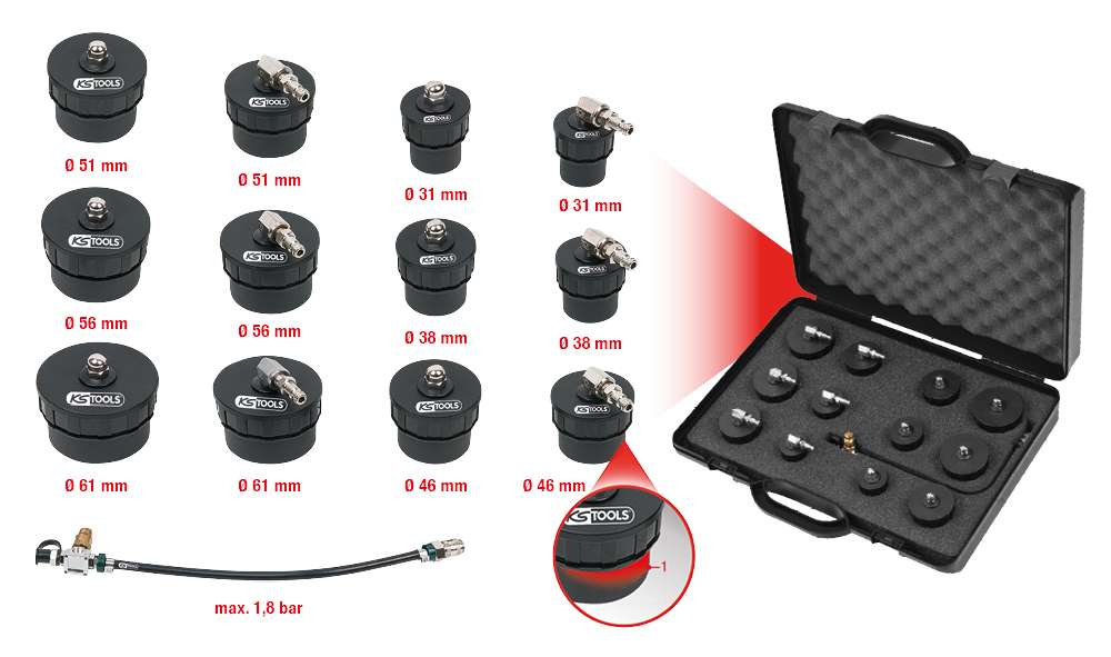 Produktbild KS Tools Turbolader Bajonett Ladeluft System Prüfkoffer Satz 13 Teile bild 12