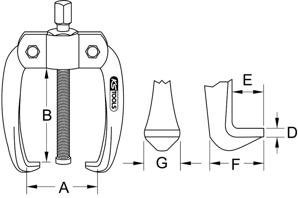 Produktbild KS Tools Universal Abzieher 2 armig Spannweite A 10 bis 50mm Abziehhakenbreite G 12mm bild 3
