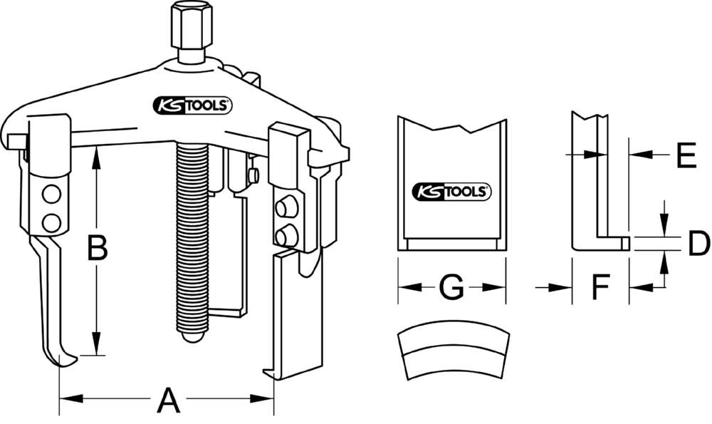 Produktbild KS Tools Universal Abzieher 3 armig Spannweite A 25 bis 130mm Spanntiefe B 100mm bild 2