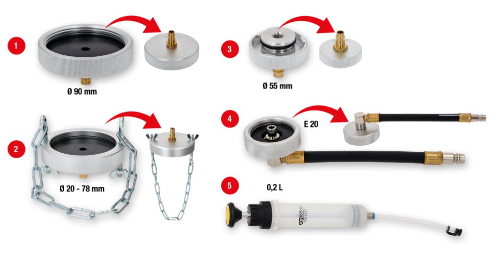 Produktbild KS Tools Universal Adapter Satz zur Bremsentlüftung mit Handpumpe 5 teilig bild 2