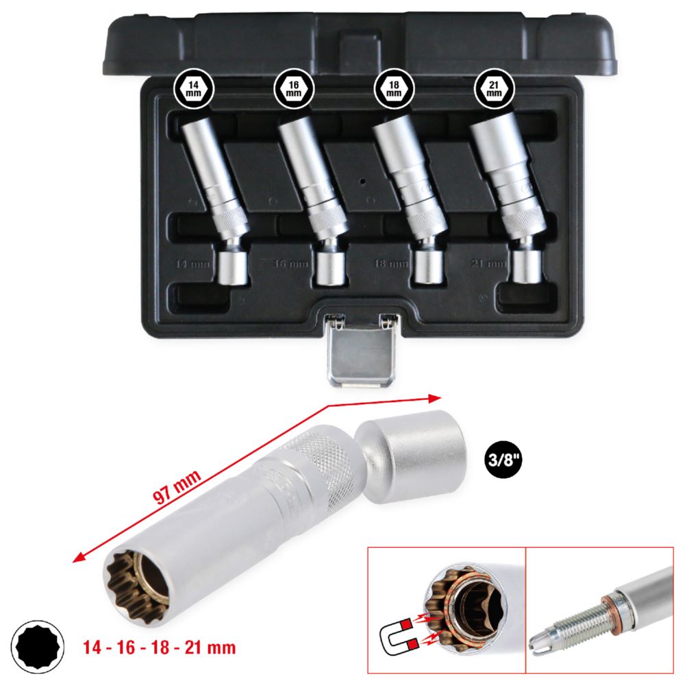 Produktbild KS Tools Zündkerzen Stecknuss Satz 3/8 Zoll 4 teilig magnetisch mit Gelenk bild 2