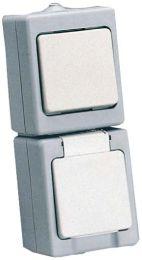 Produktbild Kopp Kombination AP / FR Universalschalter mit Schutzkontakt-Steckdose grau/weiss