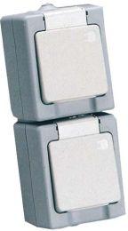 Produktbild Kopp Schutzkontakt-Steckdose 2-fach, senkrecht AP/FRgrau/weiss