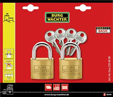 Produktbild Burgwächter Messing-Hangschloss-Set Trio 222/30 SB gleichschl