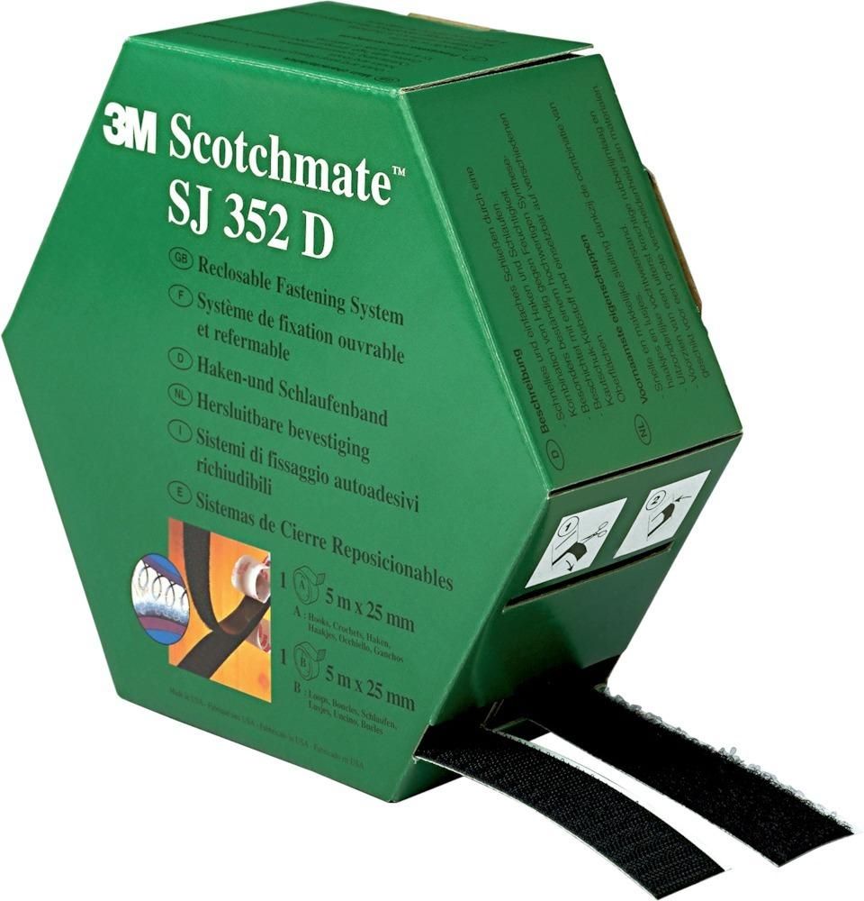 Produktbild 3M Hakenband und Schlaufenband SJ352D schwarz 25,4 mm Box mit 2 x 5 Meter
