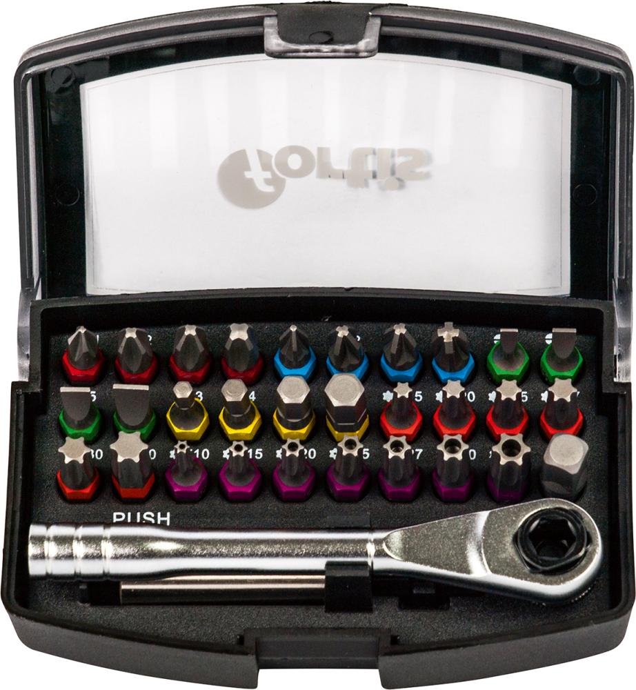 Produktbild Fortis Bit Sortiment Farbring gemischt mit Ratsche 32 Teile