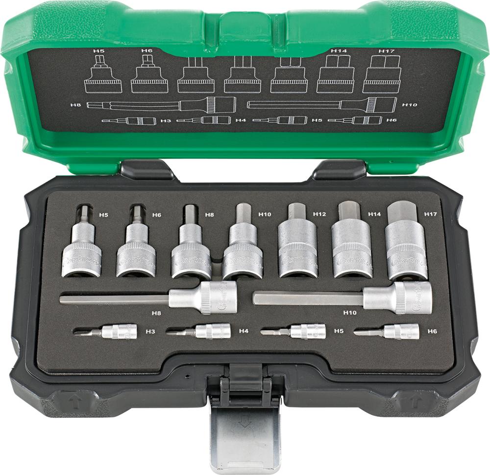 Produktbild Fortis Schraubendreher Einsatz Garnitur Innensechskant 1/2 und 1/4 Zoll 13 Teile