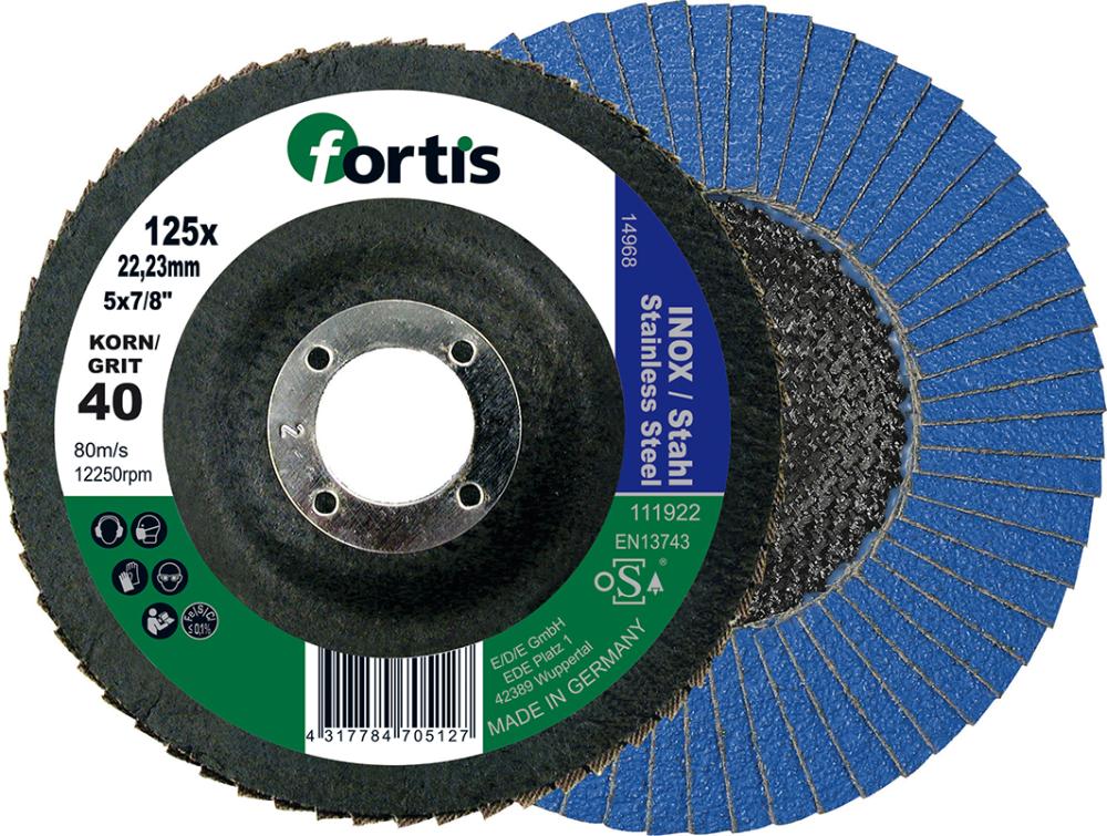 Produktbild Fortis Fächerschleifscheibe Inox Stahl 125 mm K40 gewölbt