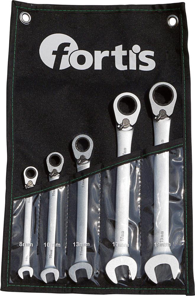 Produktbild Fortis Maulschlüssel Satz mit Ringratsche umschaltbar 5 Teile
