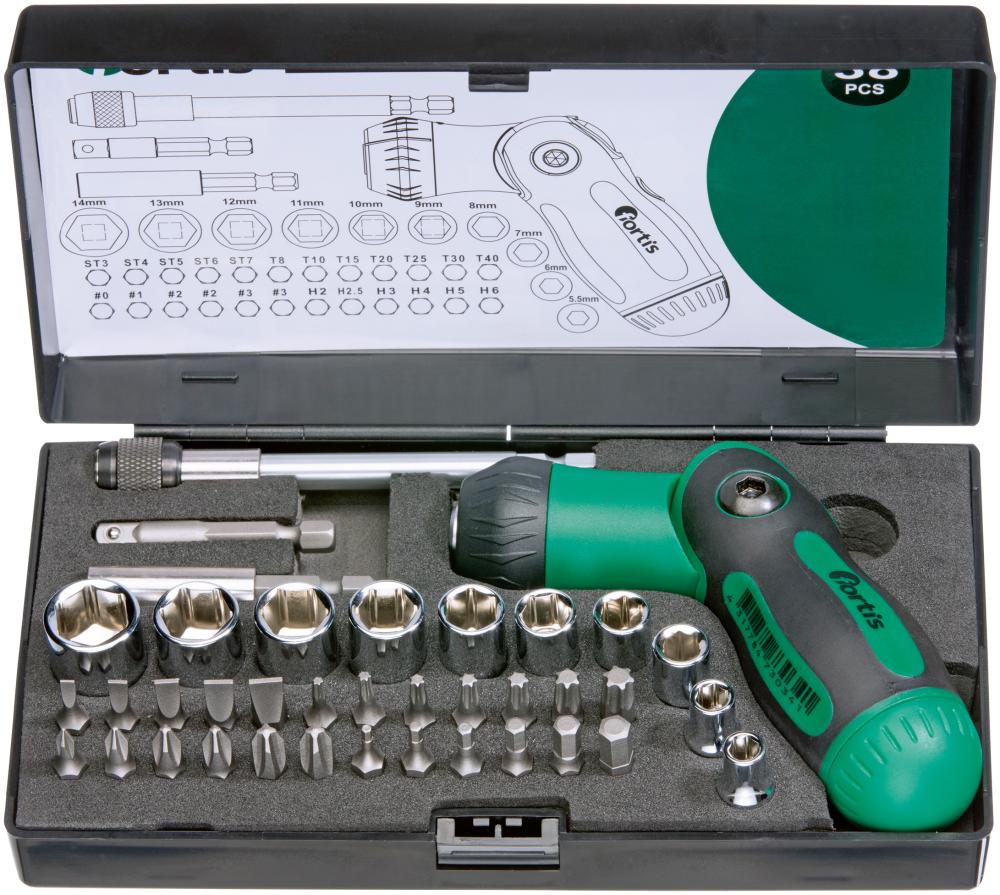 Produktbild Fortis Ratschen Schraubendreher Set mit Bits 38 Teile