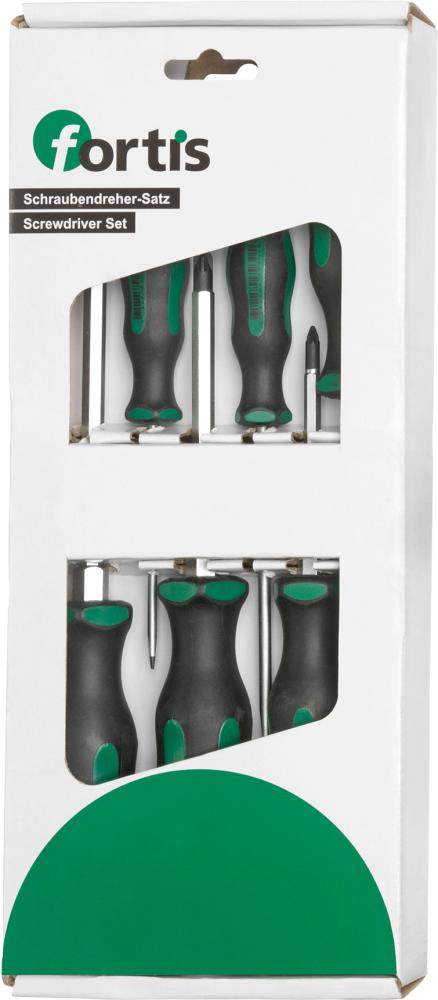 Produktbild Fortis  Schraubendrehersatz mit Schlagkappe für Kreuz PZ und Schlitz 6 Teile
