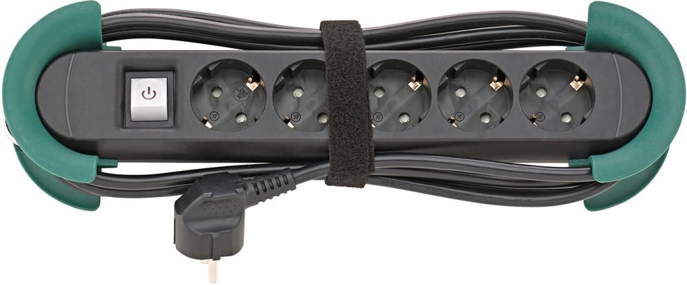 Produktbild Fortis Steckdosenleiste 5 fach H05VV-F3G1,5 Kabellänge 3 m Aufrollhilfe und Haken