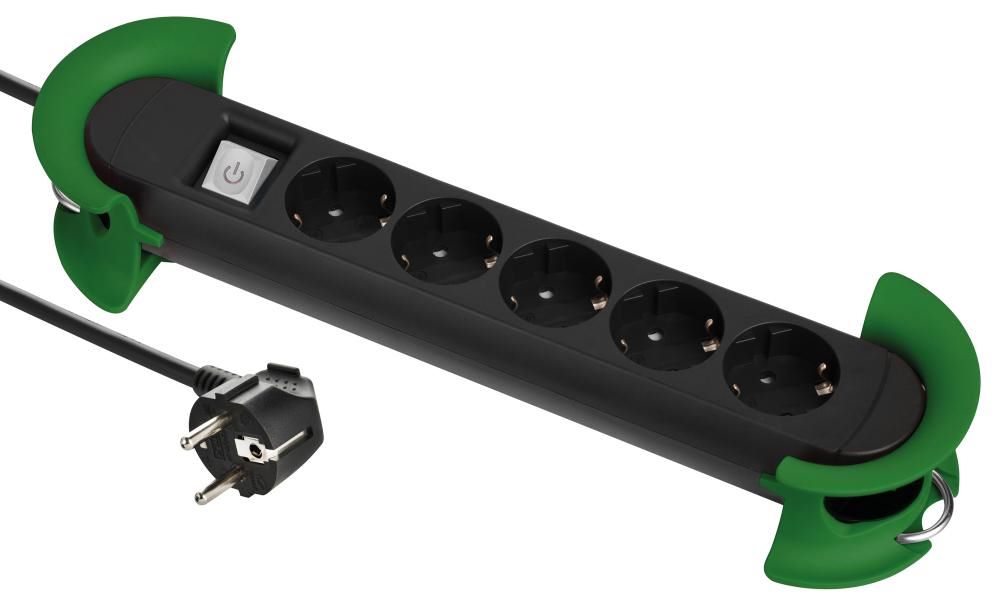 Produktbild Fortis Steckdosenleiste 5 fach H05VV-F3G1,5 Kabellänge 3 m Aufrollhilfe und Haken bild 2