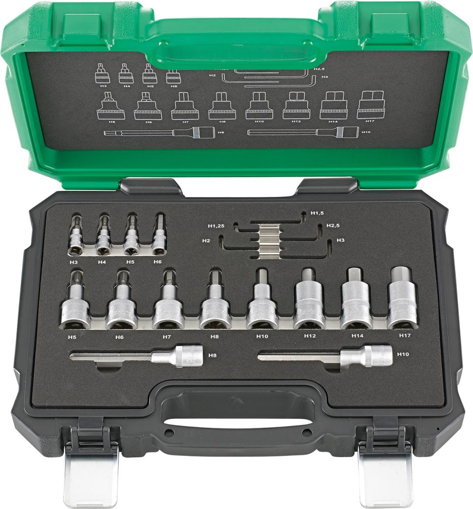 Produktbild Fortis Steckschlüsselgarnitur 1/4 Zoll und 1/2 Zoll 19 Teile