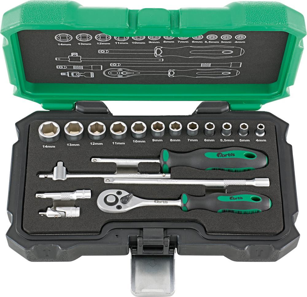 Produktbild Fortis Steckschlüssel Garnitur 1/4 Zoll im Koffer 18 Teile