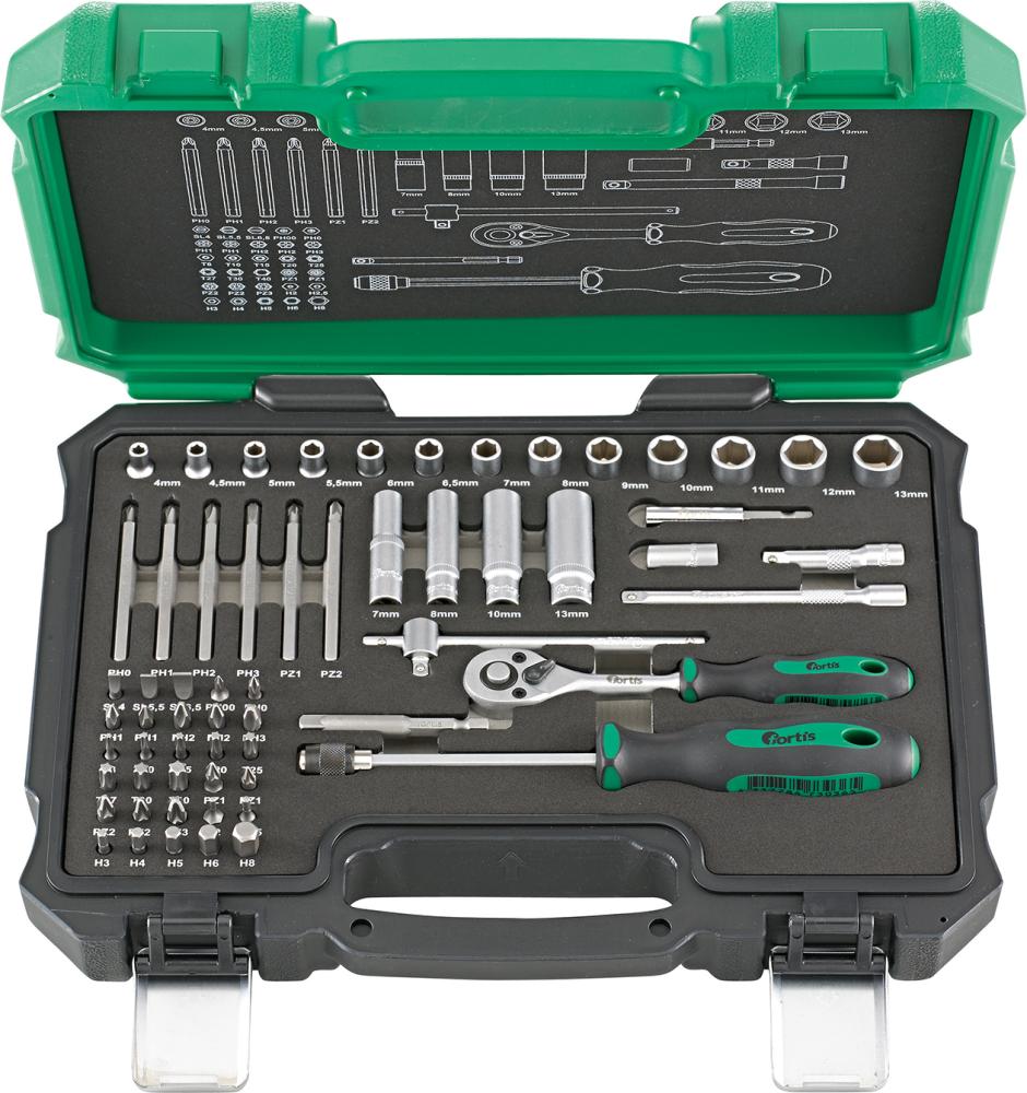 Produktbild Fortis Steckschlüssel Garnitur 1/4 Zoll im Koffer 61 Teile bild 1