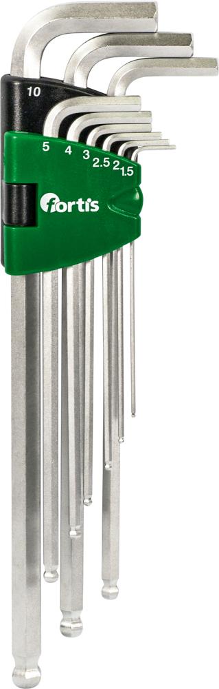 Produktbild Fortis  Winkelschraubendrehersatz Clip für 6kant 1,5-10 mm Kugelkopf 9 Teile