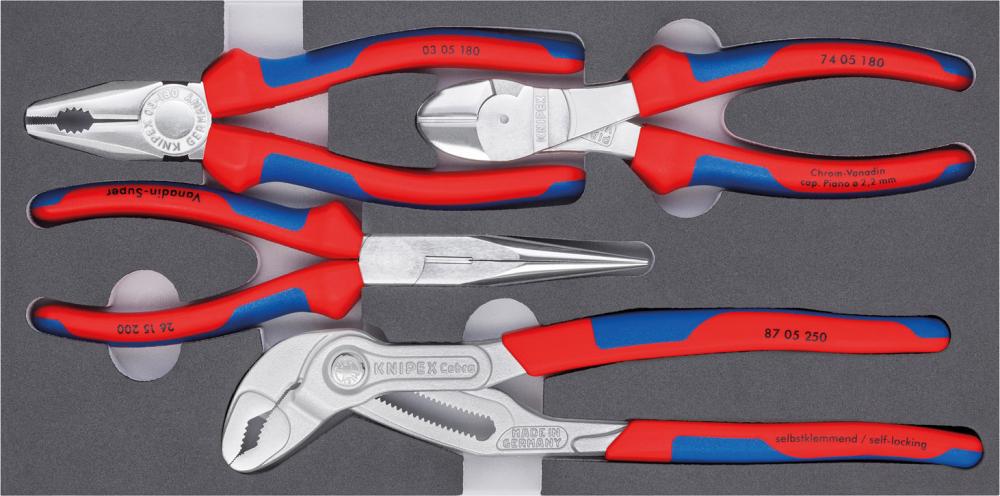 Produktbild Knipex Zangensatz Basic verchromt mit Schaumeinlage 4 Teile