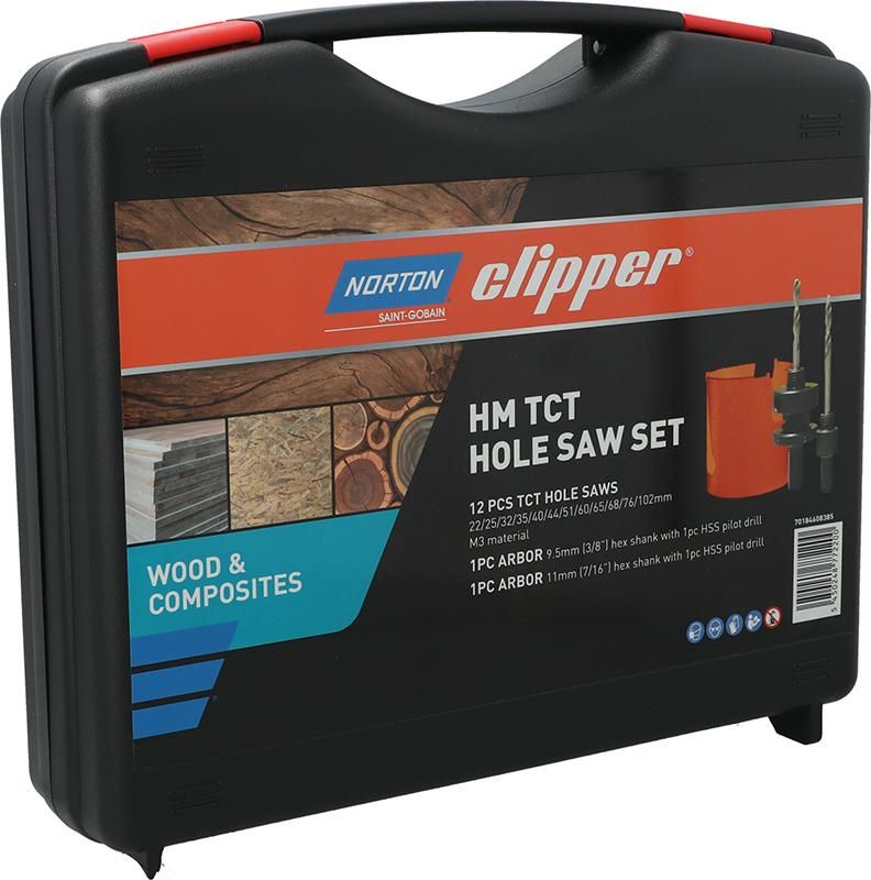 Produktbild Norton Clipper Lochsägen Set Holz im Koffer mit 12 TCT Lochsägen