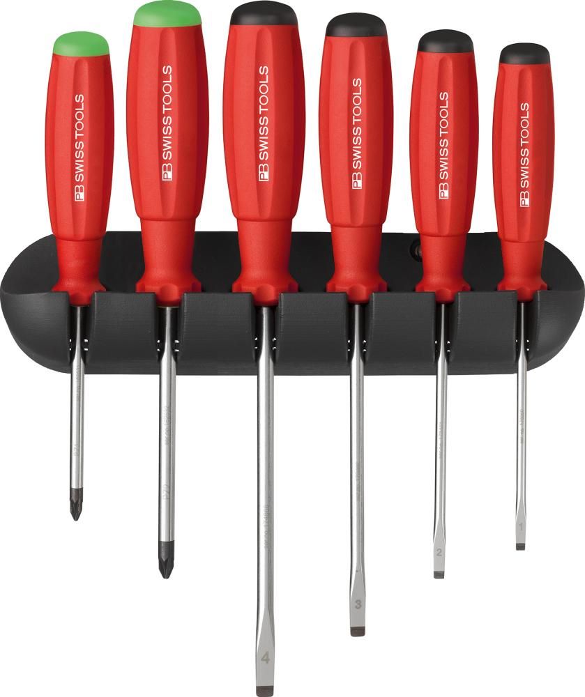 Produktbild PB Swiss Tools Schraubendreher Satz 6 teilig Schlitz PZ im Wandhalter rot bild 1