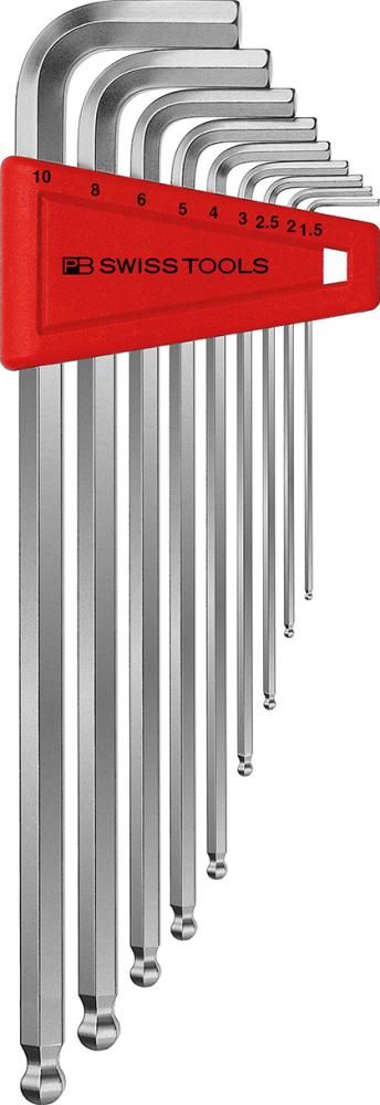 Produktbild PB Swiss Tools Winkelschraubendreher-Satz für 6-kant mit Kugelkopf 9 teilig 1,5 - 10 mm lang