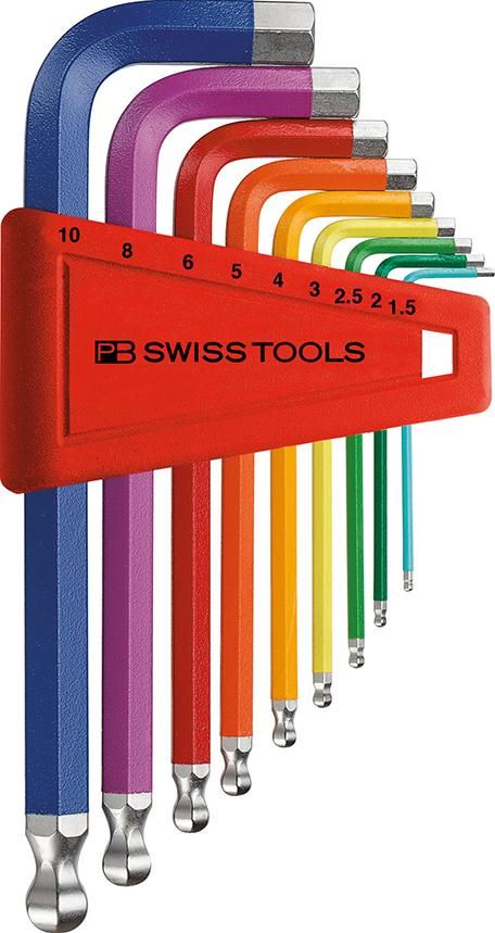 Produktbild PB Swiss Tools Winkelschraubendreher-Satz für 6-kant mit Kugelkopf mit Farbcodierung 9-teilig