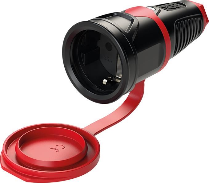 Produktbild PCE Schutzkontaktstecker IP54 Gummi 16A 250V AC 3 polig mit Klappdeckel