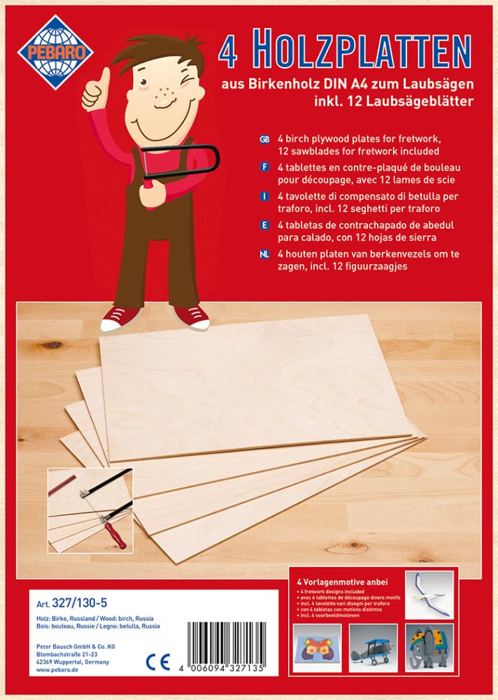 Produktbild Pebaro Holzplatten Birke DinA4 mit 12 Laubsägeblätter