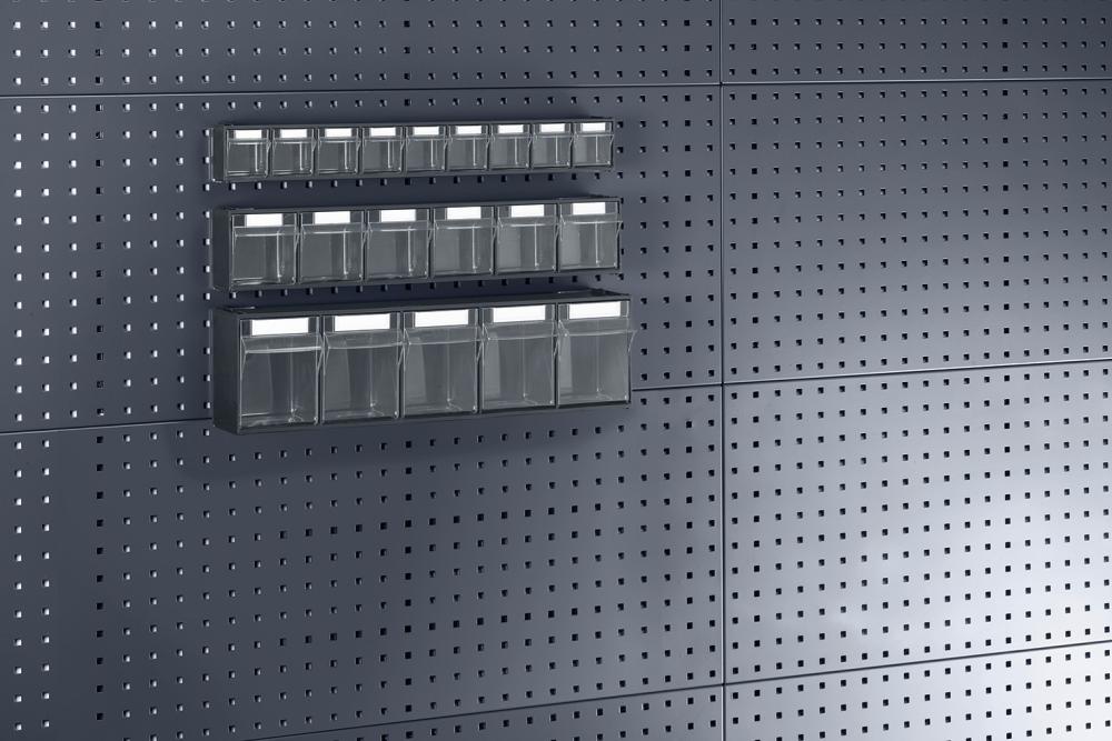 Produktbild Bott Betriebseinrichtung Klarsichtmagazin mit 6 Lagerkästen grau 600x96x112mm