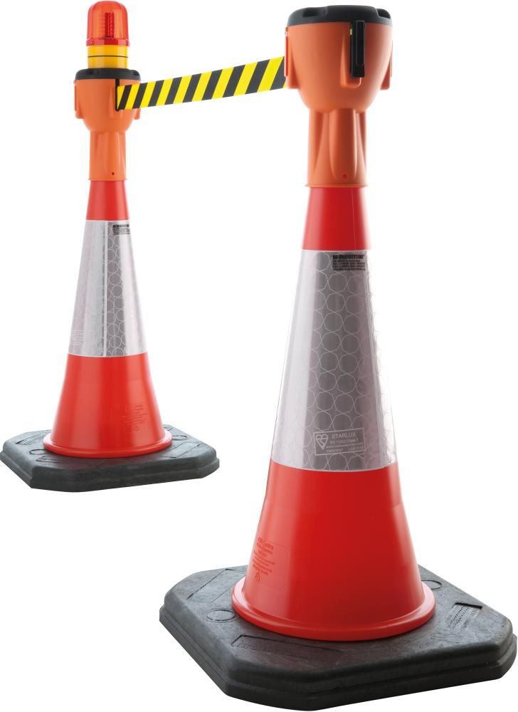 Produktbild RS Leitkegelaufsatz orange mit Gurt rot weiss gestreift 9 Meter