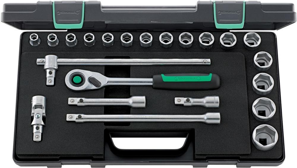 Produktbild Stahlwille Steckschlüssel Quergriff mit Gleistück 1/2 Zoll 22 teilig
