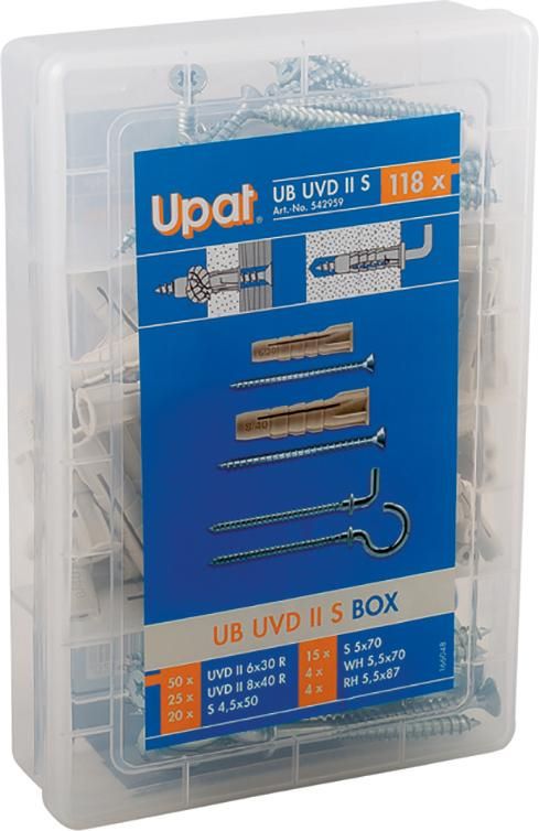 Produktbild Upat Box Universaldübel Senkkopfschrauben mit Haken 118 teilig bild 1