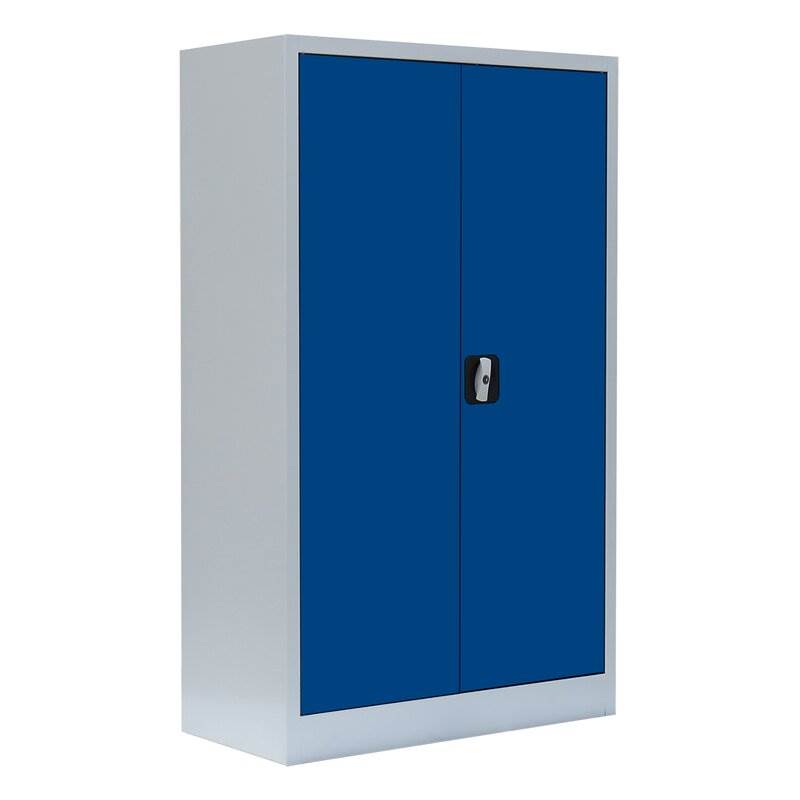Produktbild Lüllmann Flügeltürenschrank mit 2 Fachböden 1200 x 800 x 383 mm lichtgrau mit enzianblau