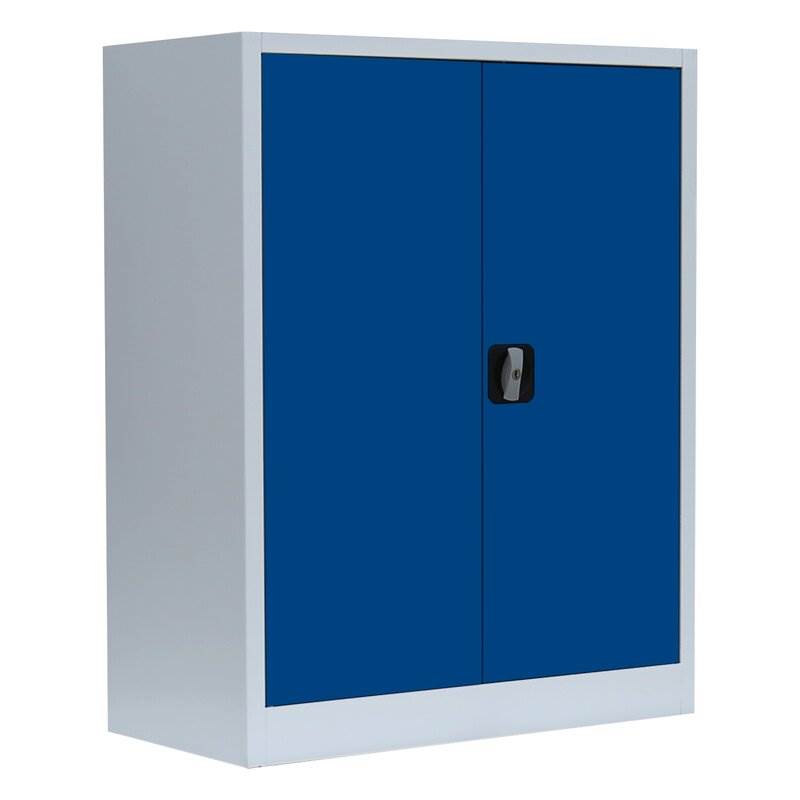Produktbild Lüllmann Flügeltürenschrank mit 2 Fachböden 1000 x 800 x 383 mm lichtgrau mit enzianblau bild 1
