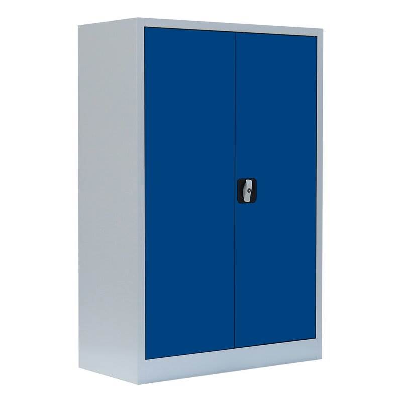 Produktbild Lüllmann Flügeltürenschrank mit 2 Fachböden 1200 x 925 x 422 mm lichtgrau mit enzianblau bild 1