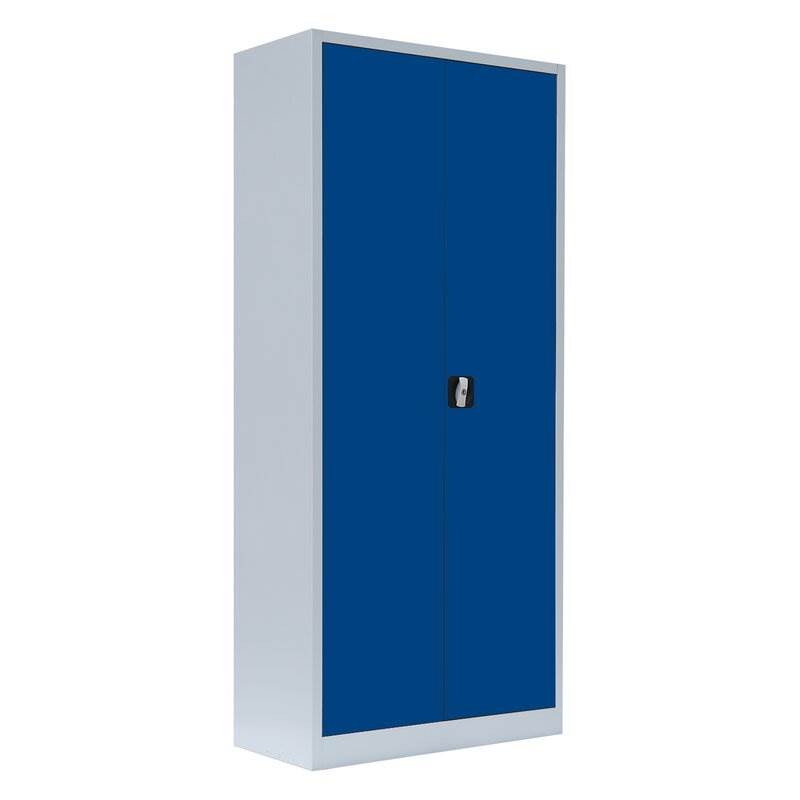 Produktbild Lüllmann Flügeltürenschrank mit 4 Fachböden 1800 x 800 x 383 mm lichtgrau mit enzianblau bild 1