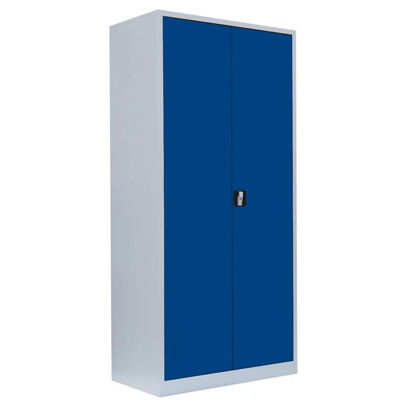 Produktbild Lüllmann Flügeltürenschrank mit 4 Fachböden 1950 x 925 x 600 mm lichtgrau mit enzianblau