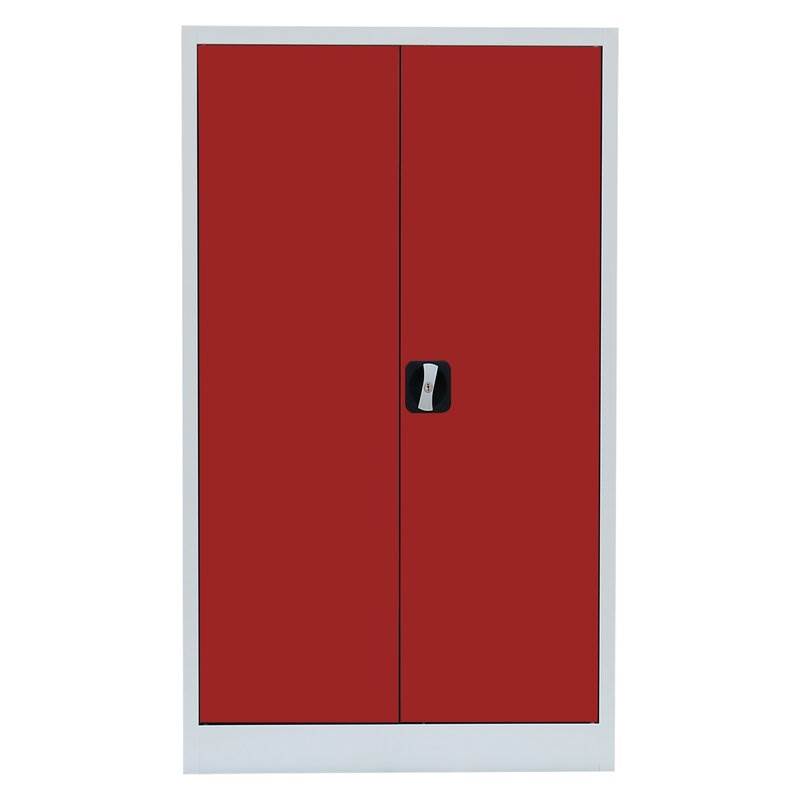 Produktbild Lüllmann Flügeltürenschrank mit 2 Fachböden 1200 x 800 x 383 mm lichtgrau mit feuerrot bild 2