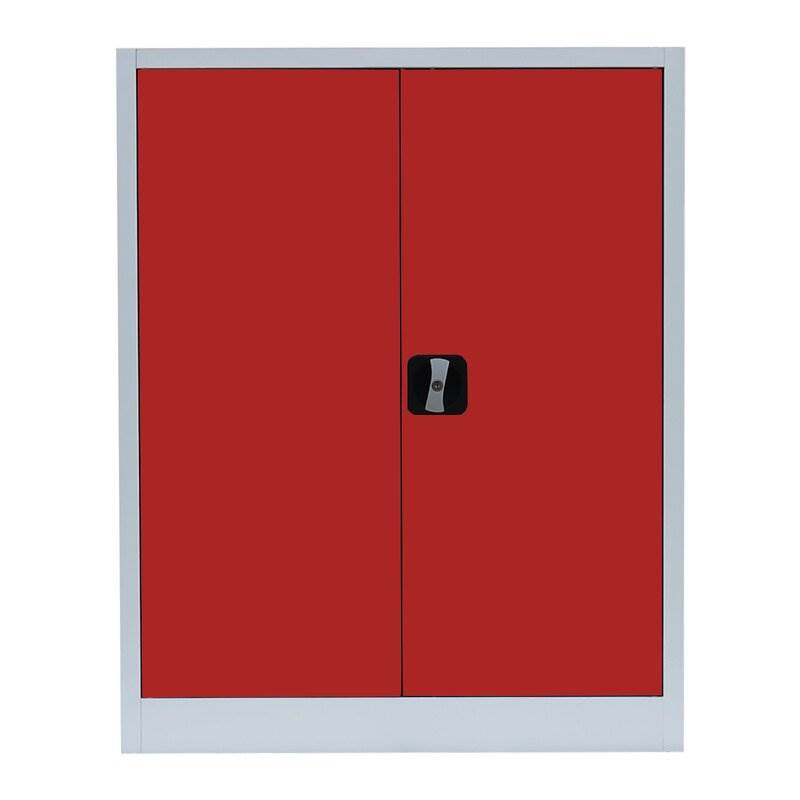 Produktbild Lüllmann Flügeltürenschrank mit 2 Fachböden 1000 x 800 x 383 mm lichtgrau in feuerrot bild 2